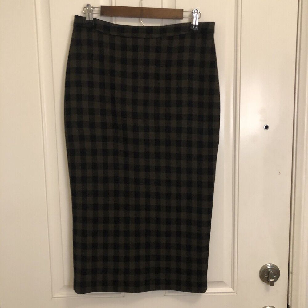 *$395 A.L.C.  Women's 8 Checked Plaid Long 100% Wool Skirt Thick Heavy F Boots